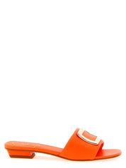 Roger Vivier Orange Lamb Leather Mid Heel Pumps