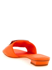 Roger Vivier Orange Lamb Leather Mid Heel Pumps
