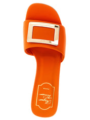 Roger Vivier Orange Lamb Leather Mid Heel Pumps