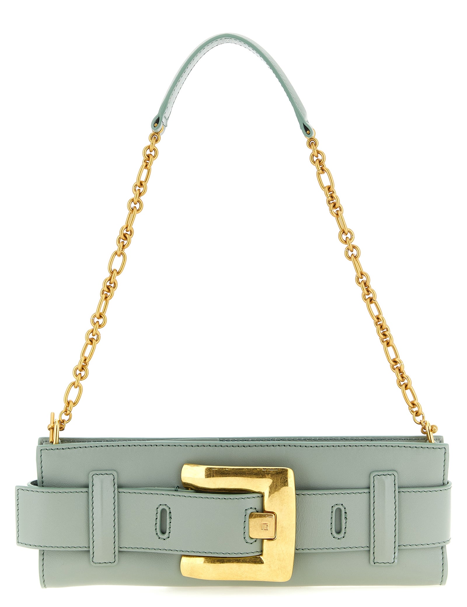Balmain Green Calfskin Clutch Bag