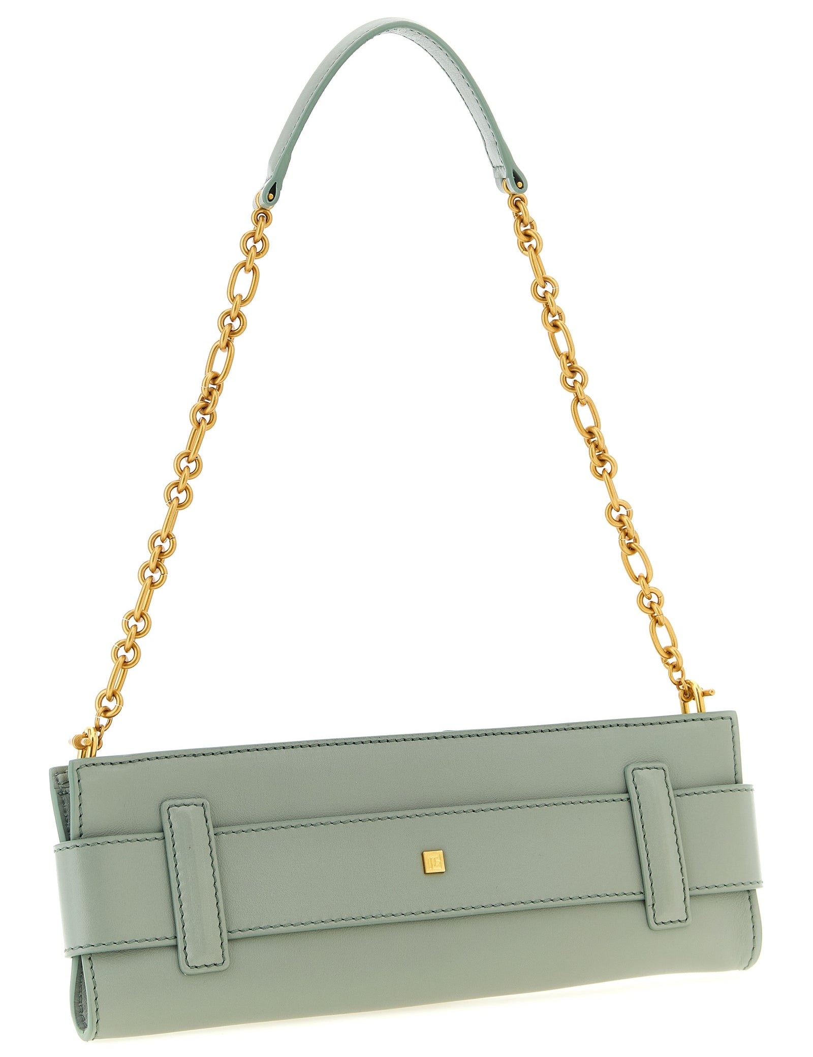 Balmain Green Calfskin Clutch Bag
