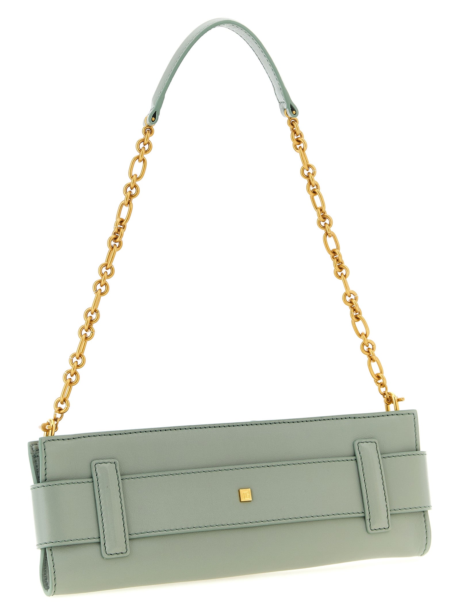 Balmain Green Calfskin Clutch Bag