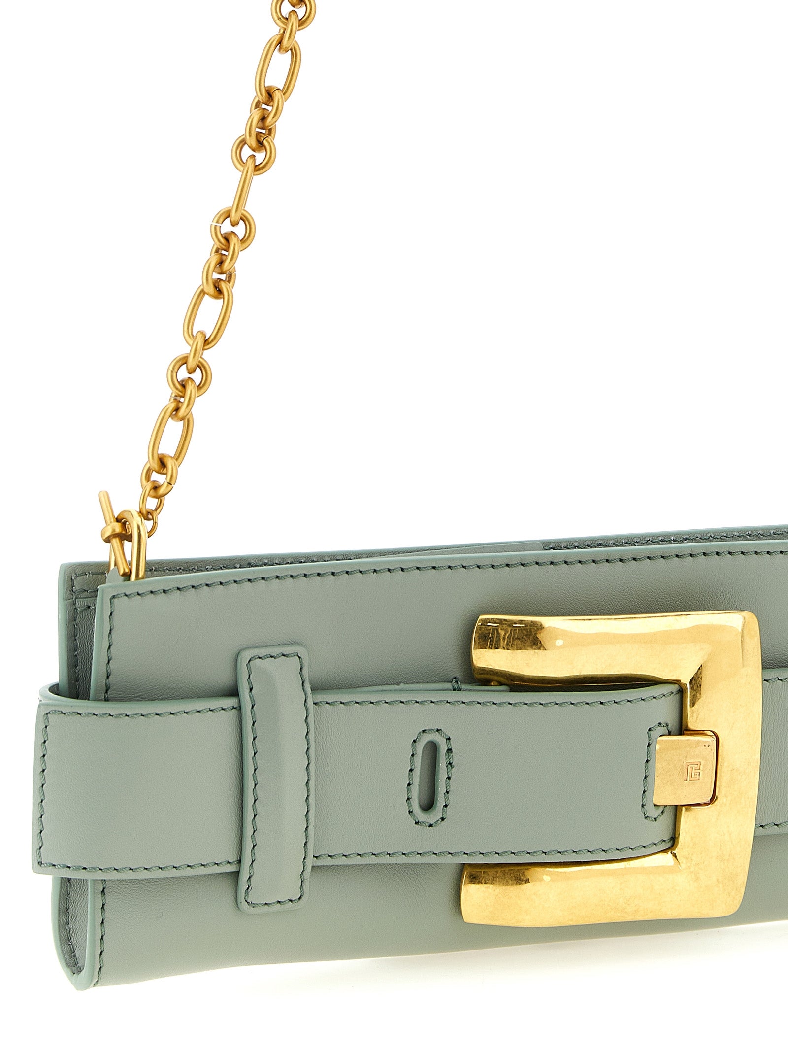 Balmain Green Calfskin Clutch Bag