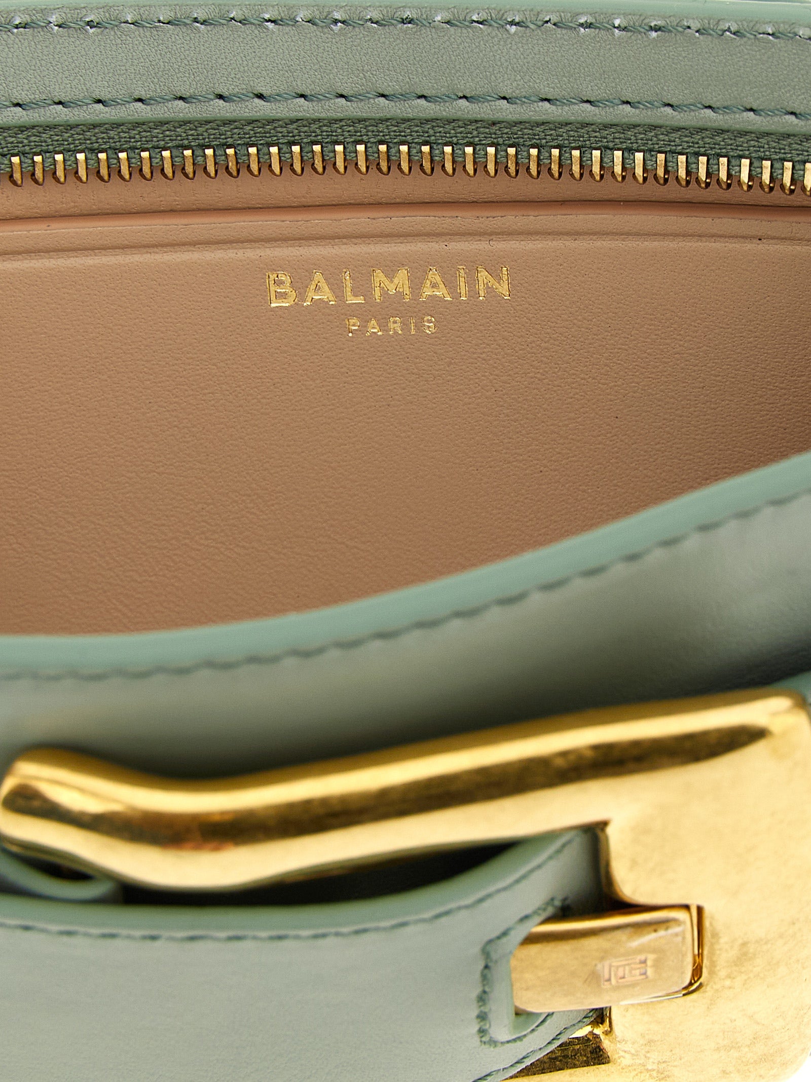 Balmain Green Calfskin Clutch Bag