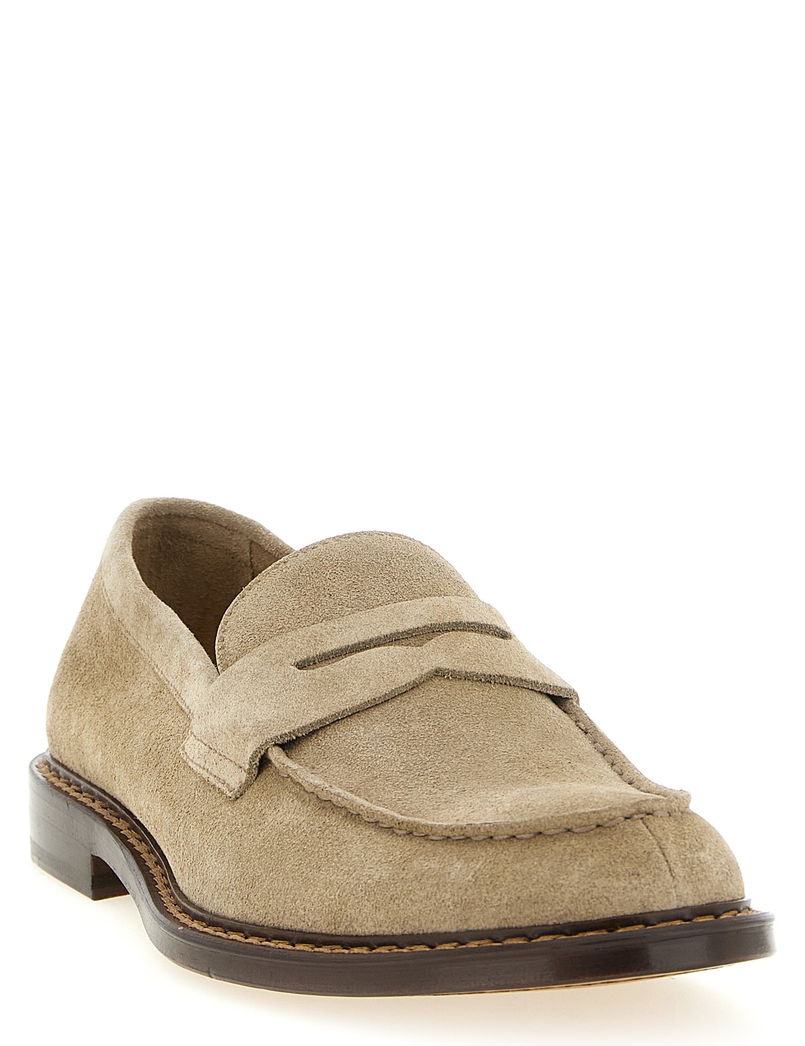Doucal's Beige Calfskin Slip-On Loafers