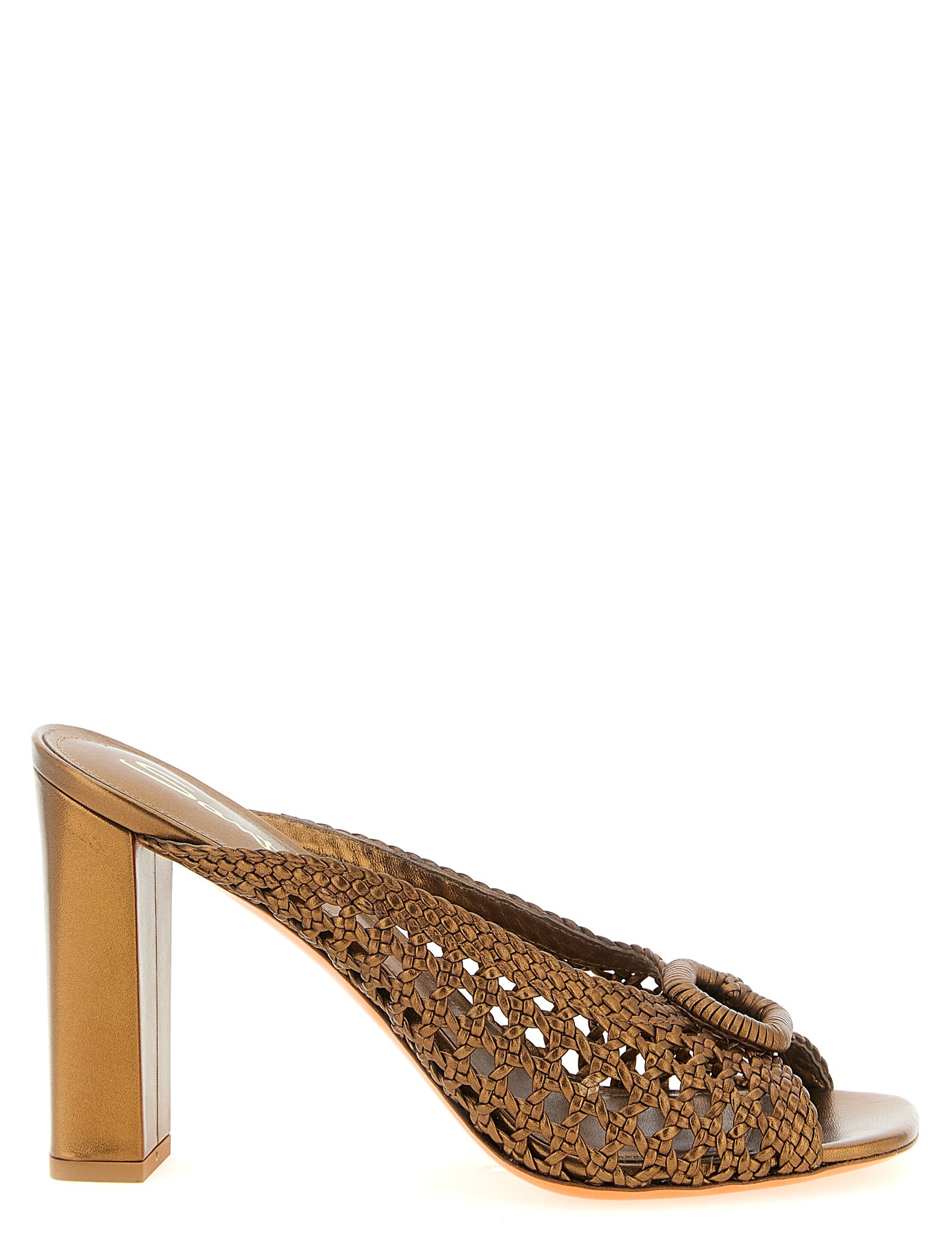 Santoni Gold Lamb Leather Stiletto Heel Sandals