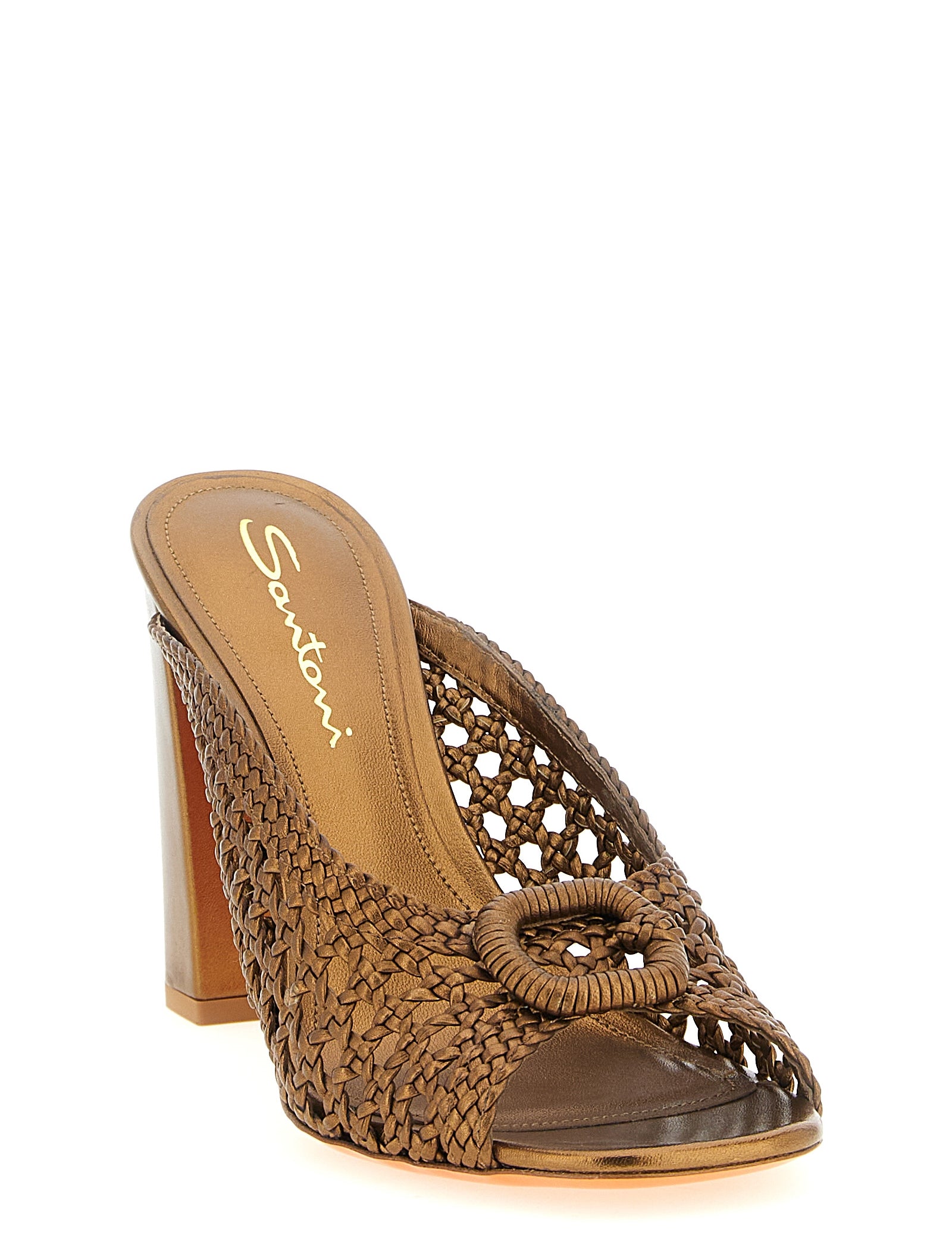 Santoni Gold Lamb Leather Stiletto Heel Sandals