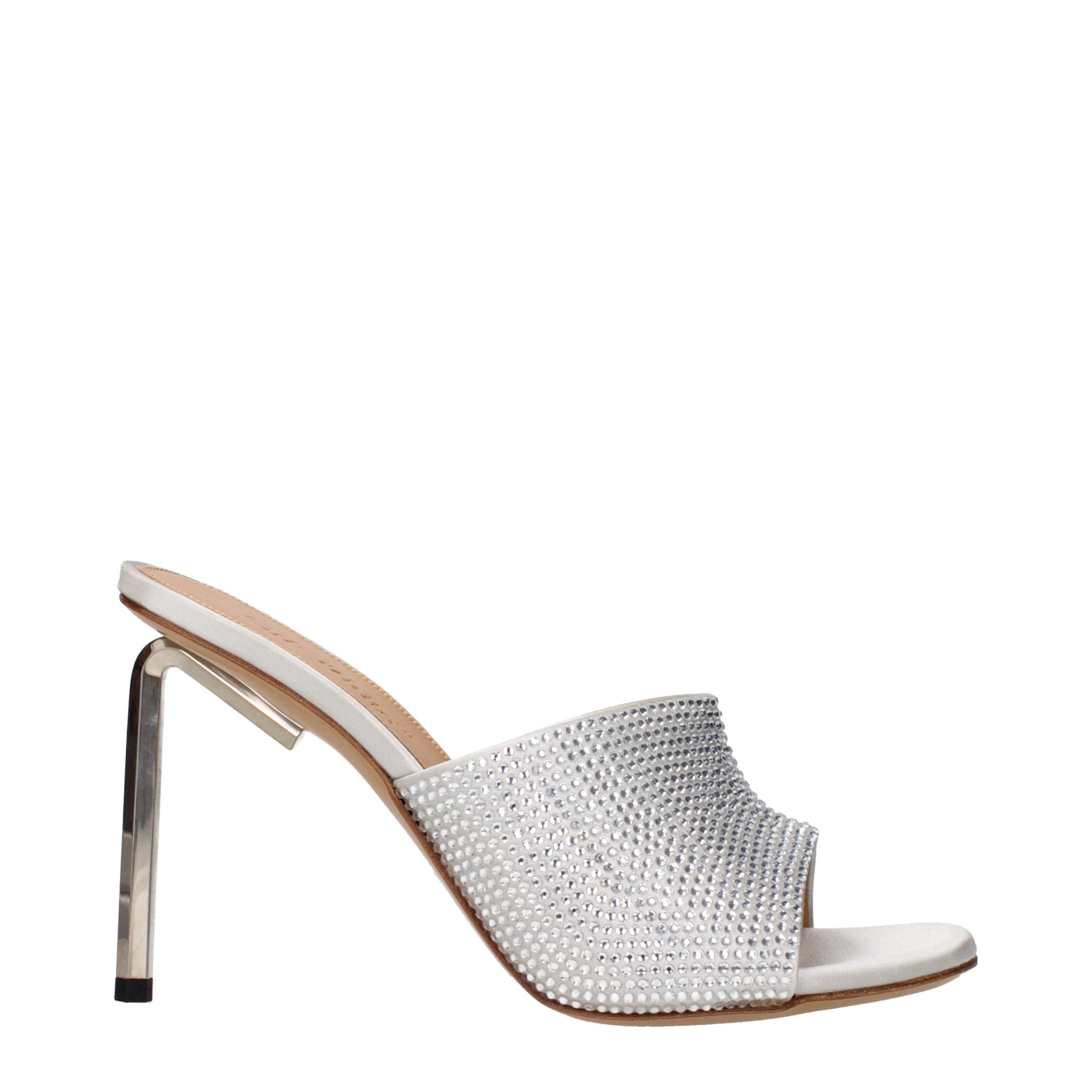 Off-White Silver Satin Stiletto Heel Sandals