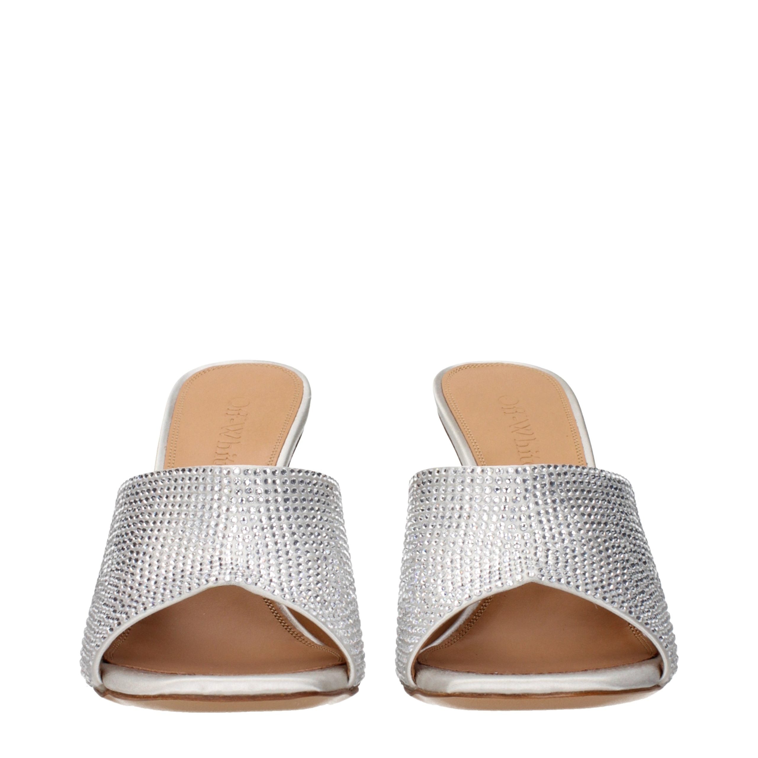 Off-White Silver Satin Stiletto Heel Sandals