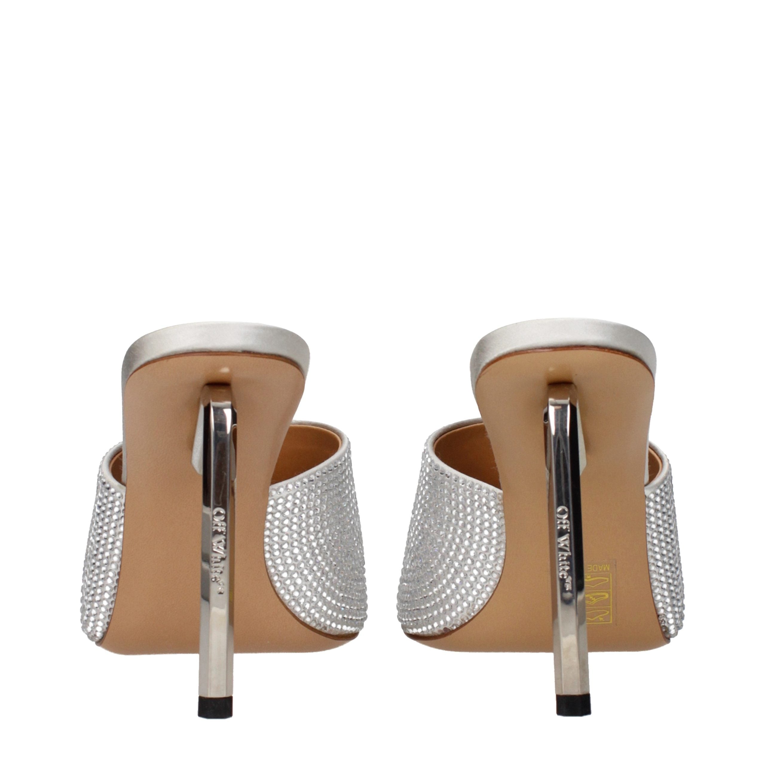 Off-White Silver Satin Stiletto Heel Sandals