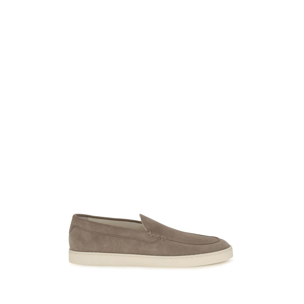 Brunello Cucinelli Gray Calf Leather Slip-On Loafers