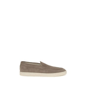 Brunello Cucinelli Gray Calf Leather Slip-On Loafers