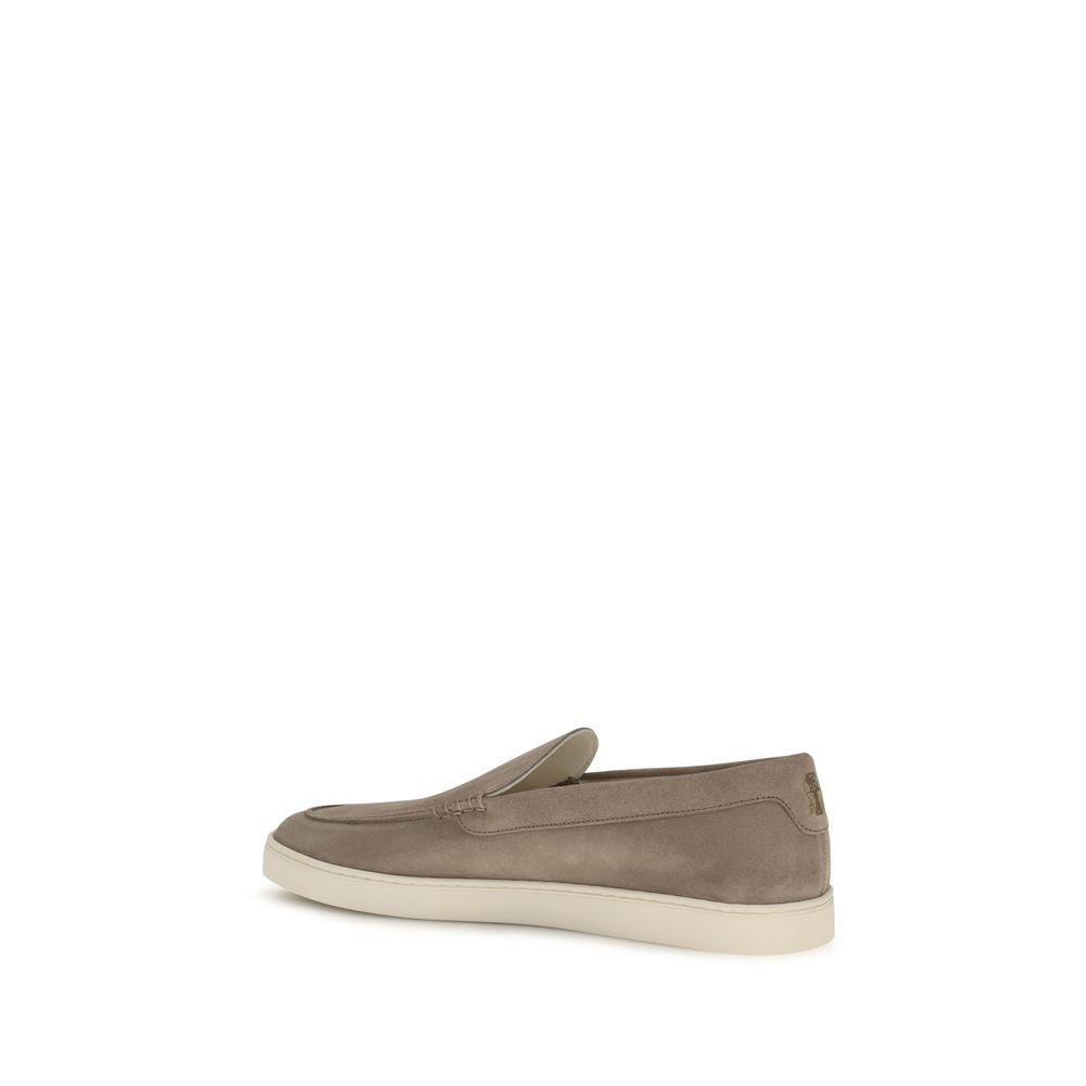 Brunello Cucinelli Gray Calf Leather Slip-On Loafers