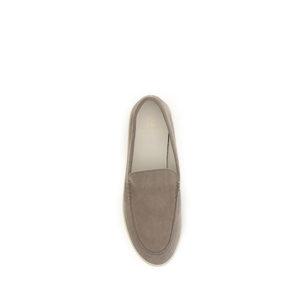 Brunello Cucinelli Gray Calf Leather Slip-On Loafers