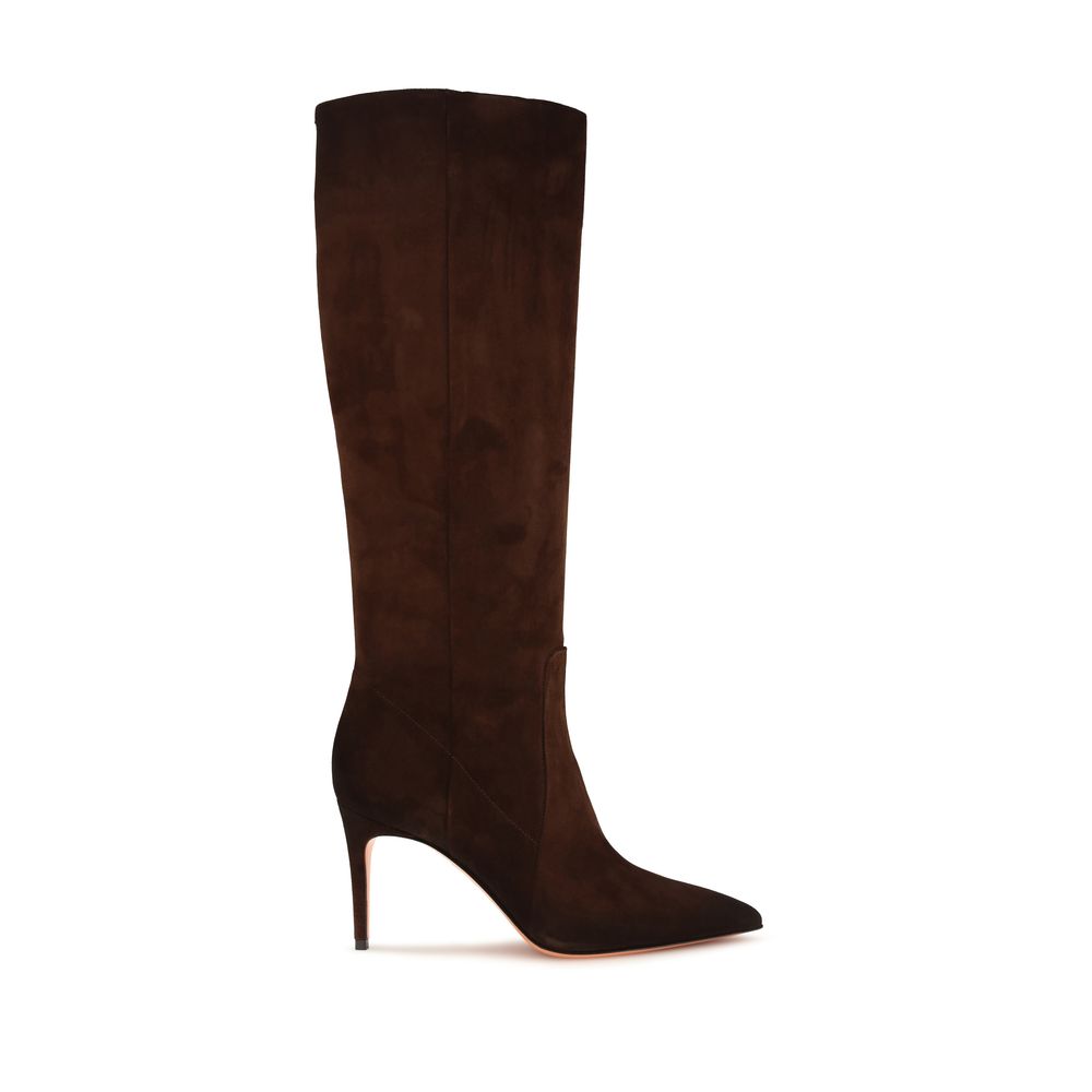 Santoni Brown Calf Leather High Heel Boots