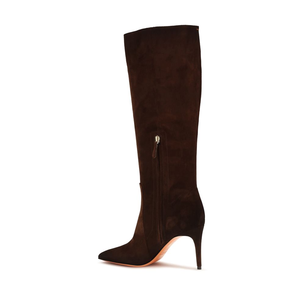 Santoni Brown Calf Leather High Heel Boots