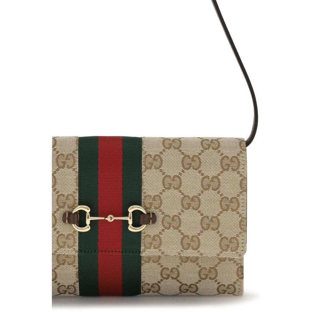 Gucci Brown Fabric Wallet with Shoulder Strap