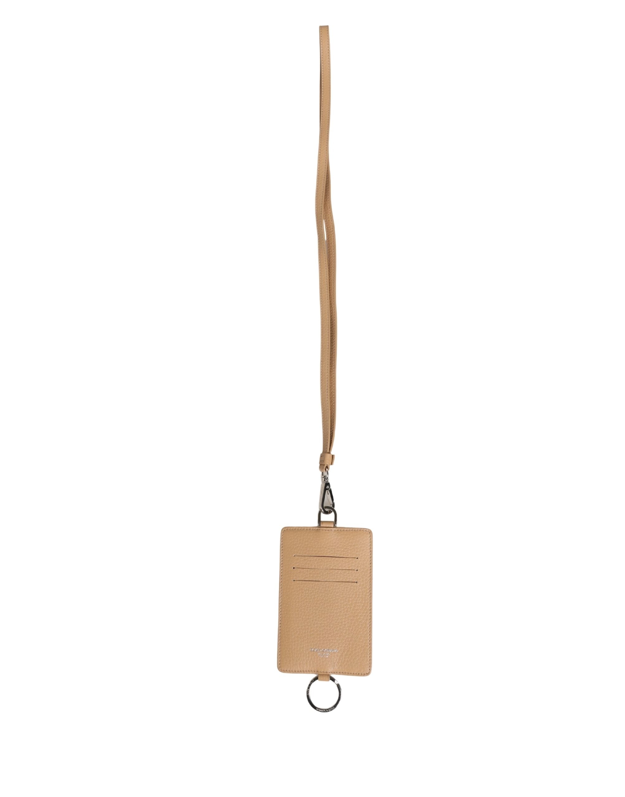 Dolce & Gabbana Beige Calf Leather Lanyard Card Holder Wallet