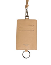 Dolce & Gabbana Beige Calf Leather Lanyard Card Holder Wallet