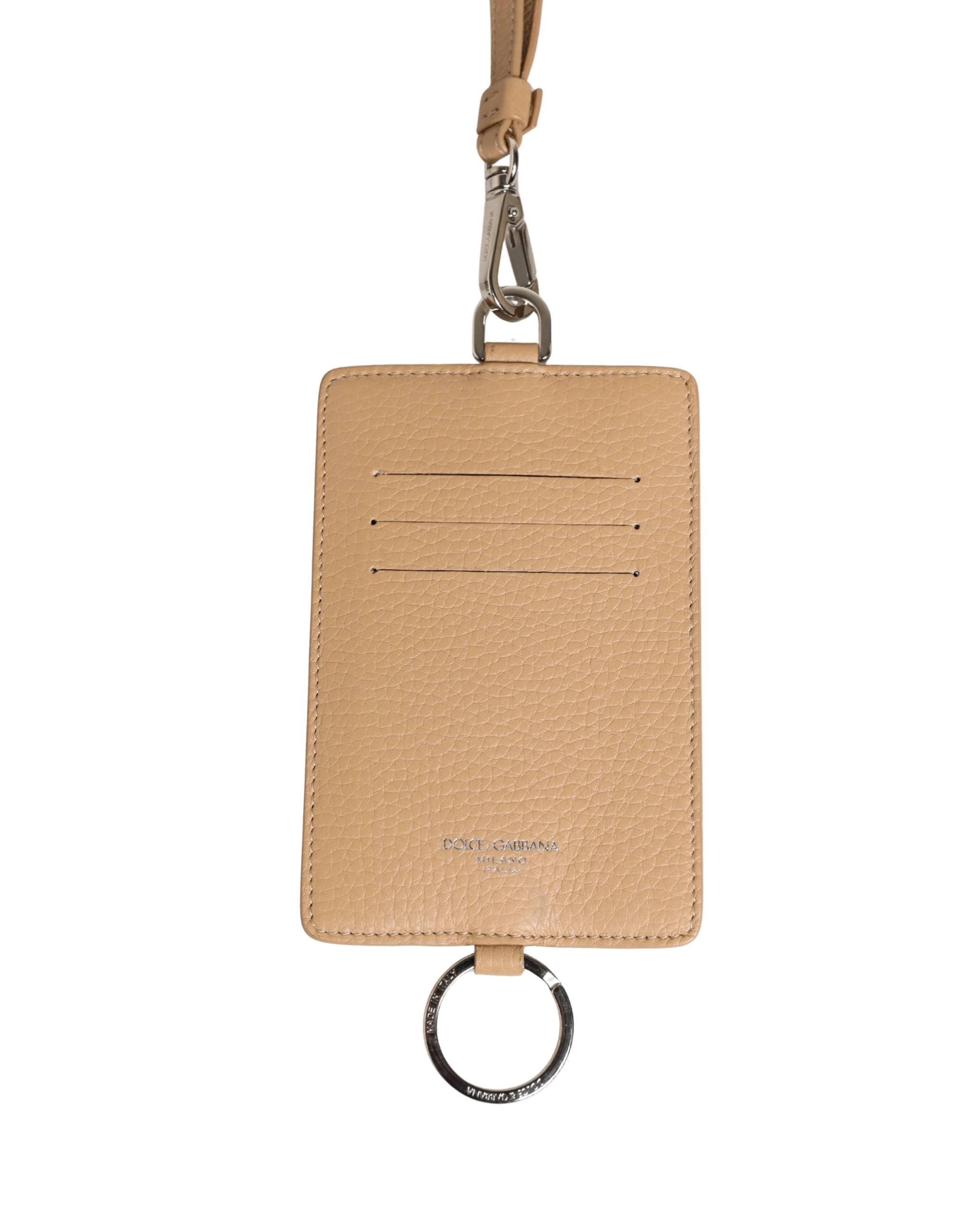 Dolce & Gabbana Beige Calf Leather Lanyard Card Holder Wallet