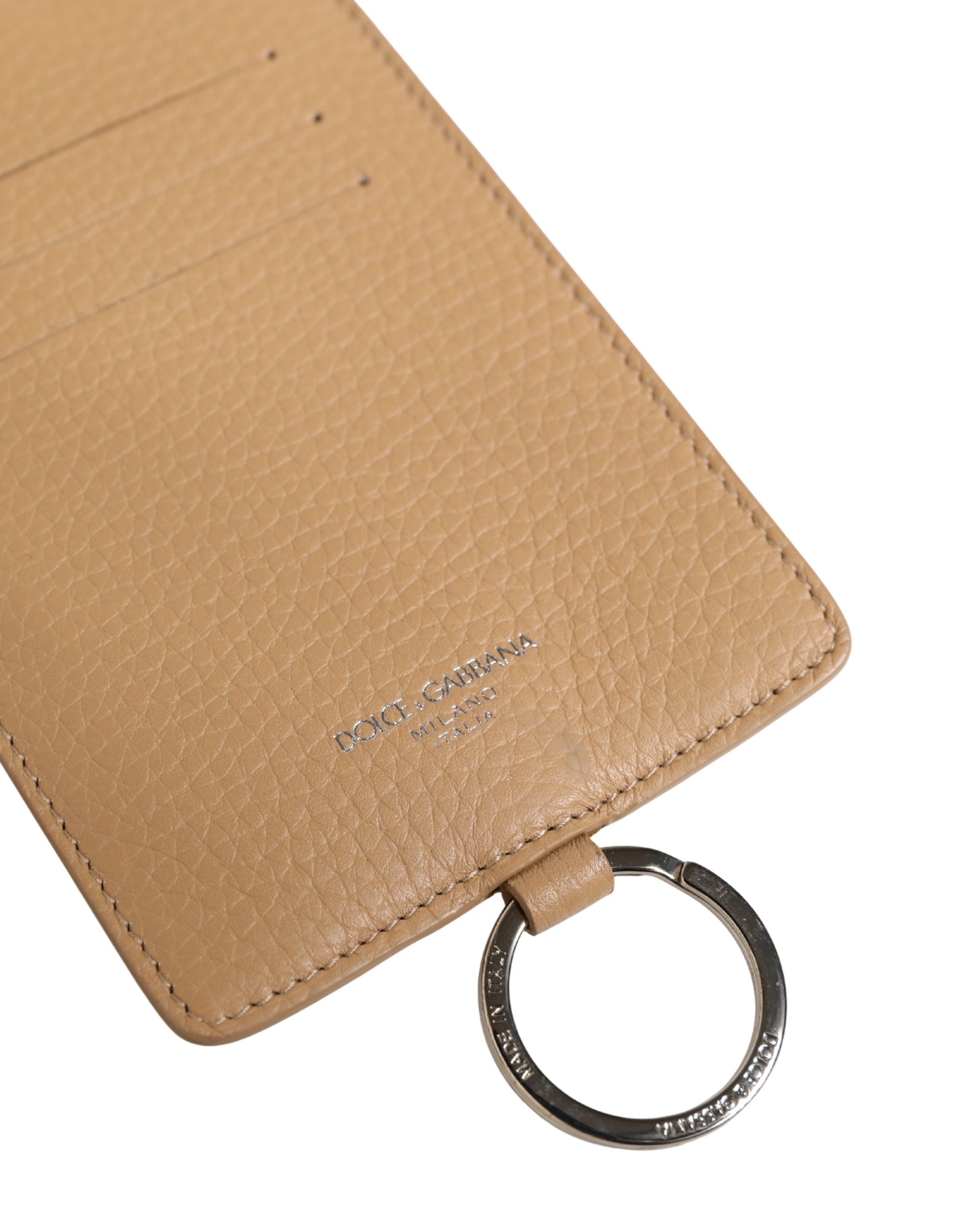 Dolce & Gabbana Beige Calf Leather Lanyard Card Holder Wallet