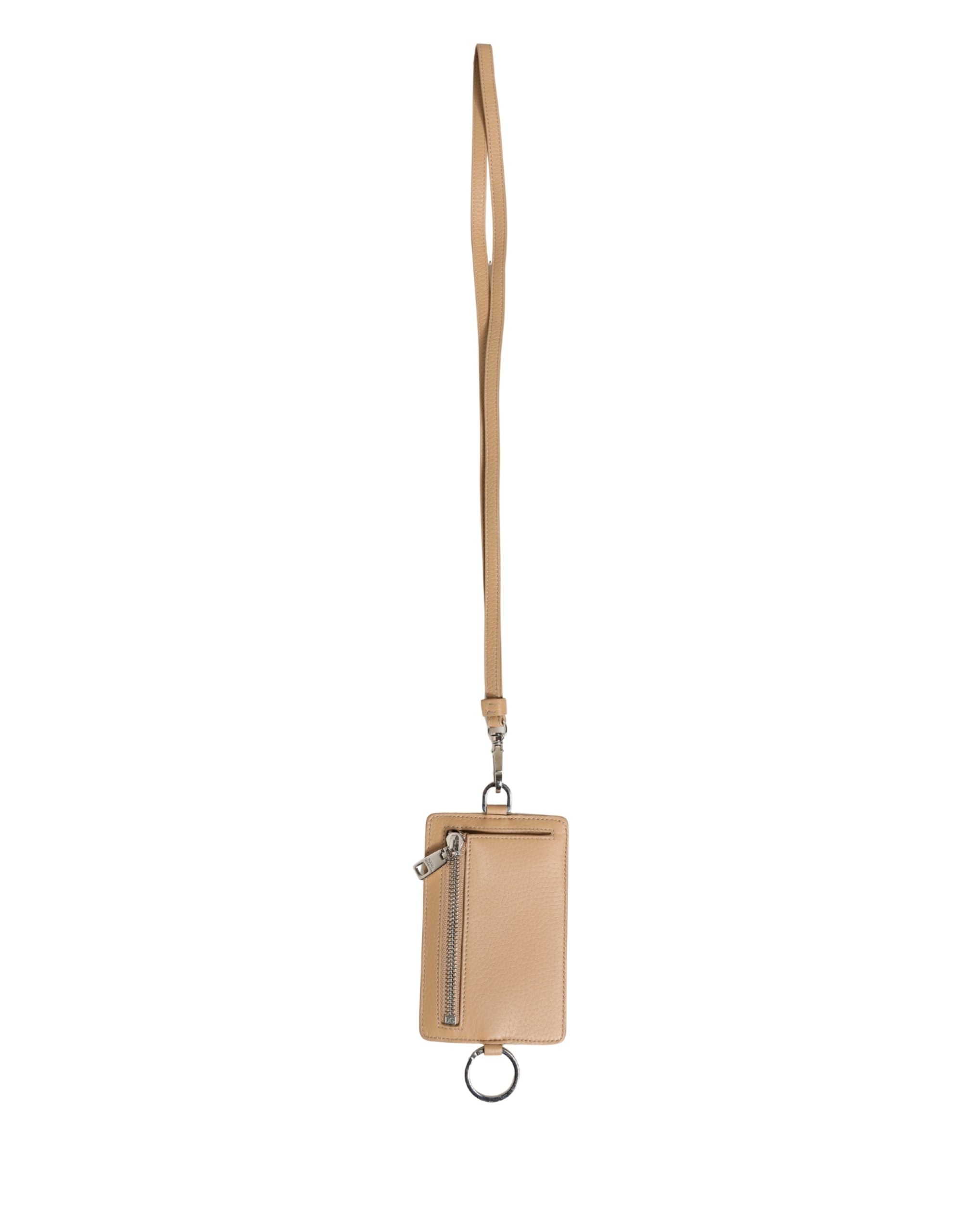 Dolce & Gabbana Beige Calf Leather Lanyard Card Holder Wallet