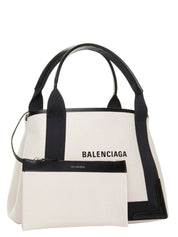 Balenciaga White/Black Canvas Small ‘Navy Cabas’ Shopping Bag