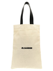 Jil Sander White/Black Cotton Linen Tote Bag