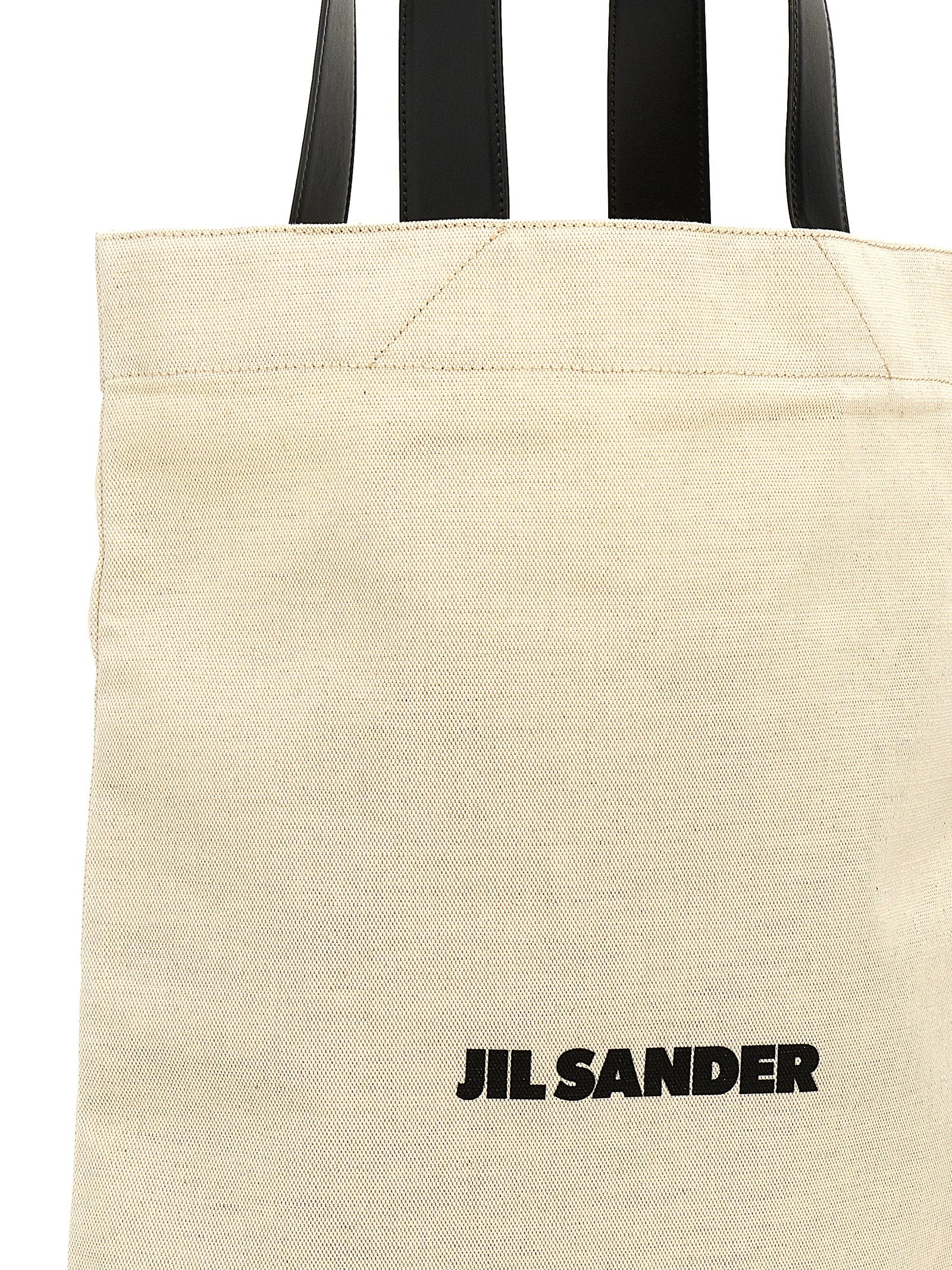 Jil Sander White/Black Cotton Linen Tote Bag