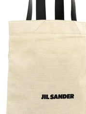 Jil Sander White/Black Cotton Linen Tote Bag