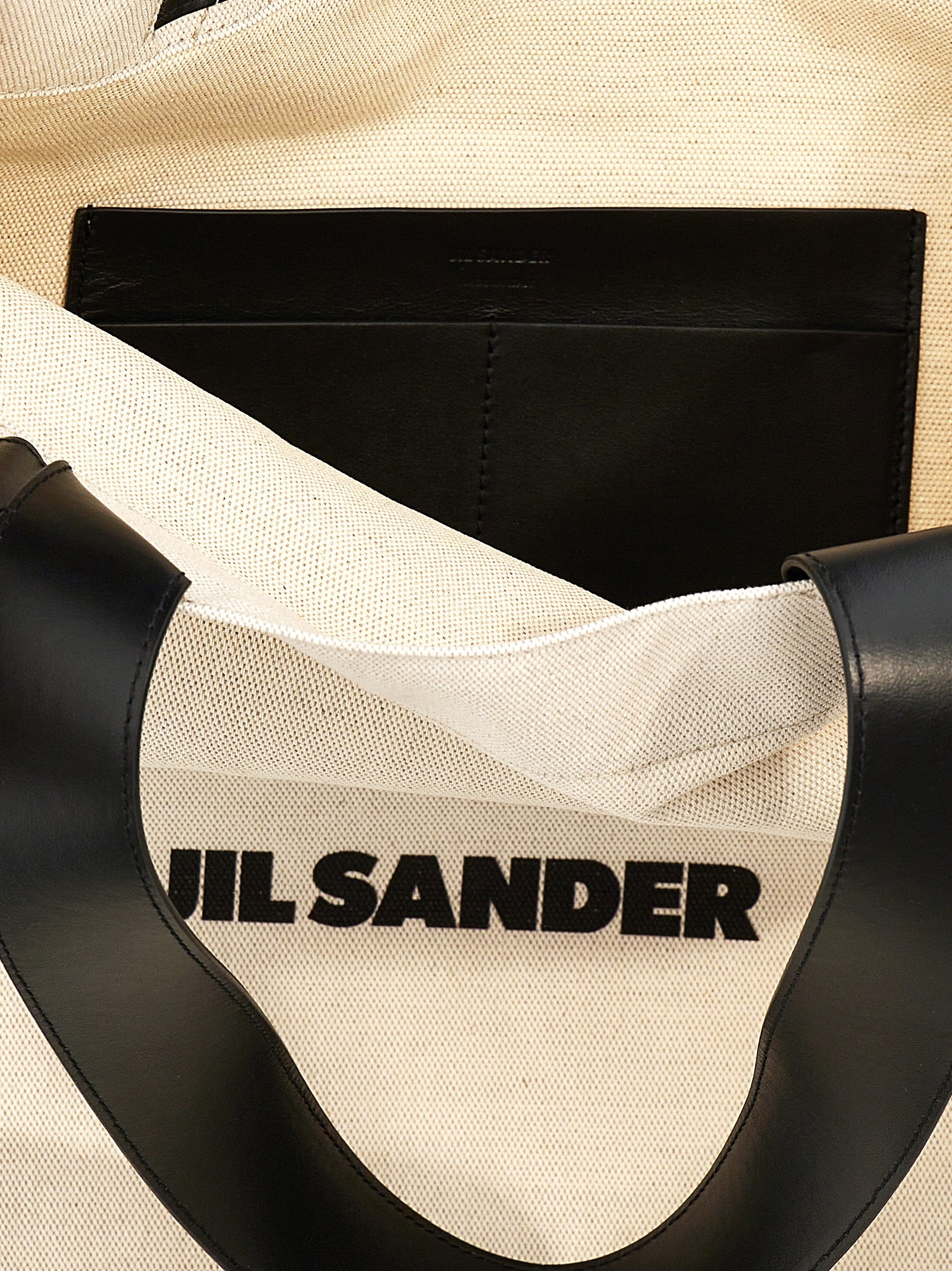 Jil Sander White/Black Cotton Linen Tote Bag