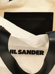 Jil Sander White/Black Cotton Linen Tote Bag