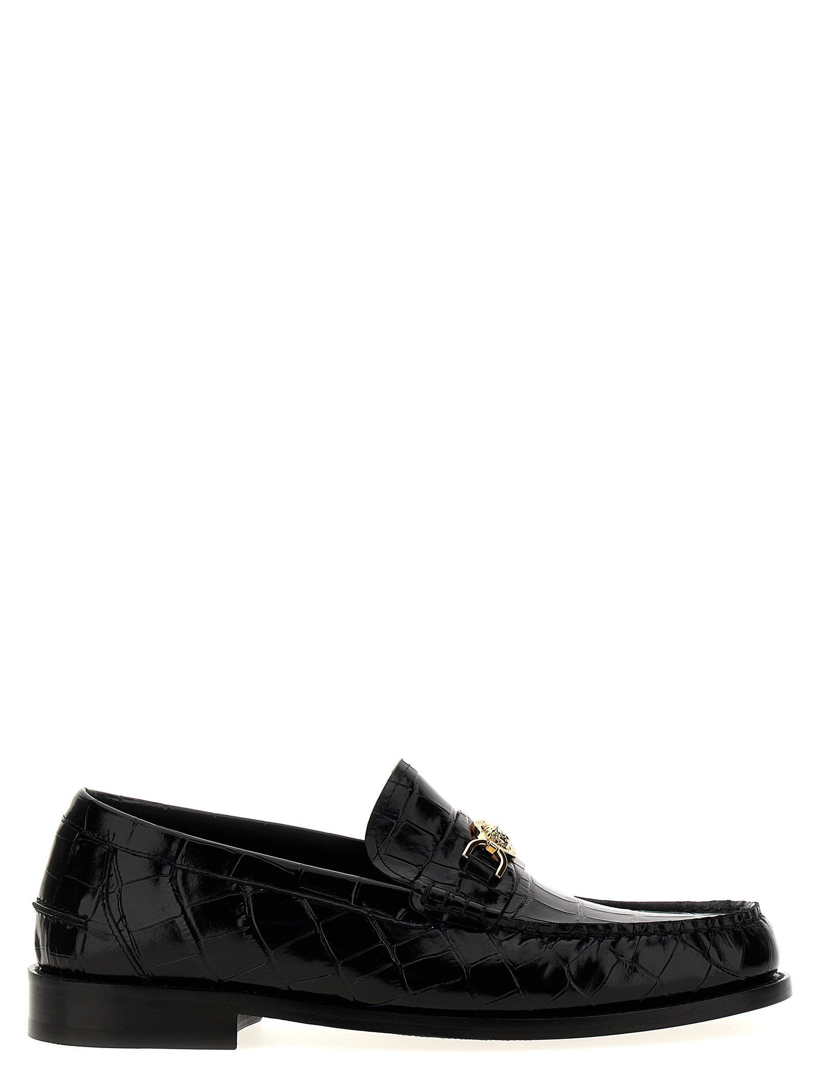 Versace Black Leather Slip-On Loafers