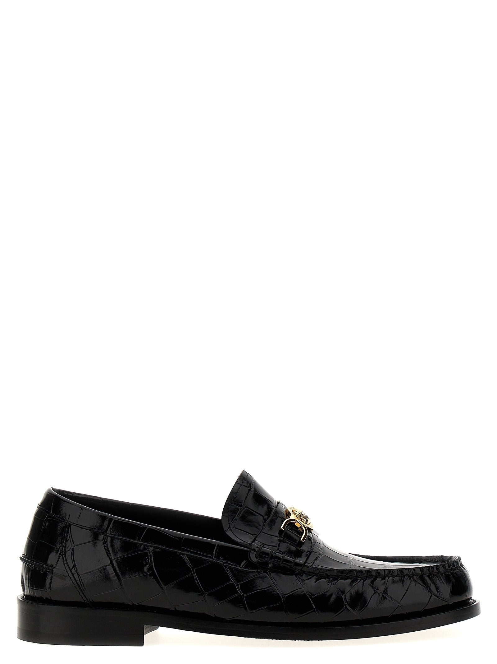 Versace Black Leather Slip-On Loafers