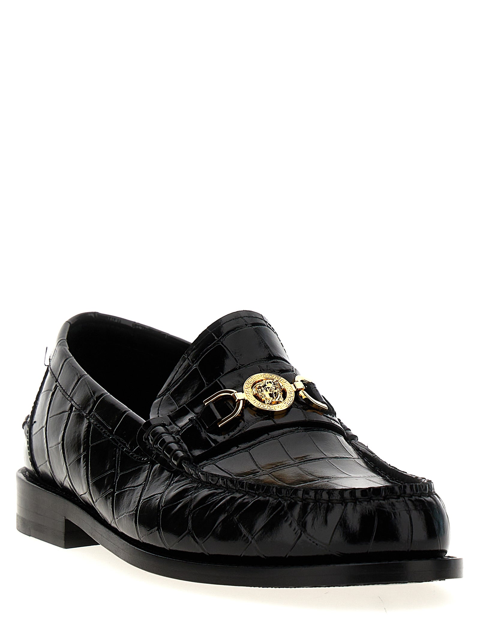 Versace Black Leather Slip-On Loafers