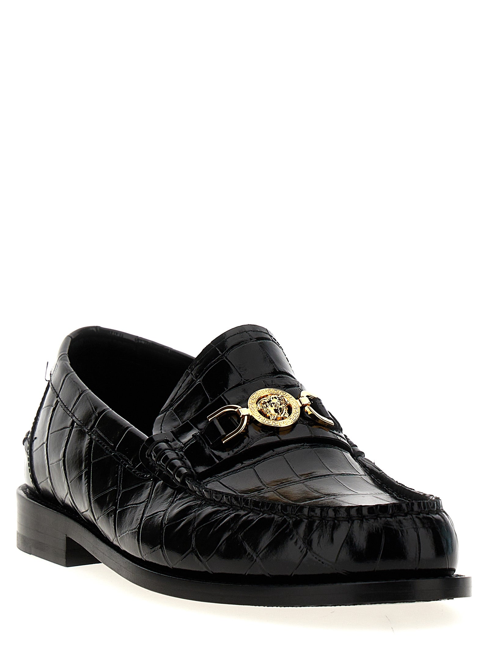 Versace Black Leather Slip-On Loafers