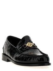 Versace Black Leather Slip-On Loafers