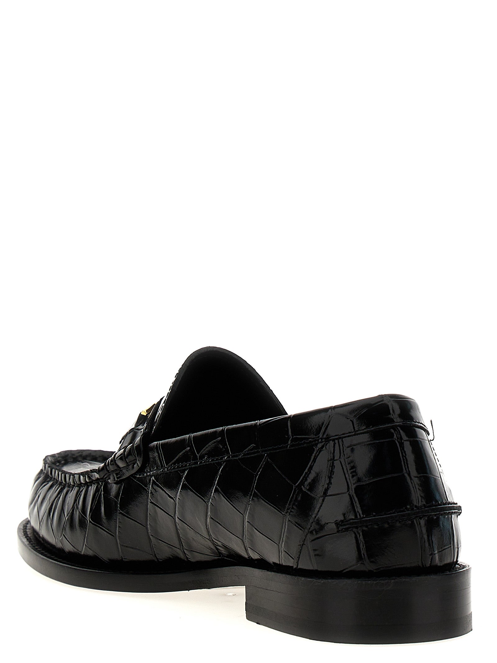 Versace Black Leather Slip-On Loafers