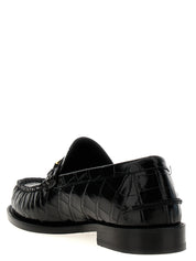 Versace Black Leather Slip-On Loafers