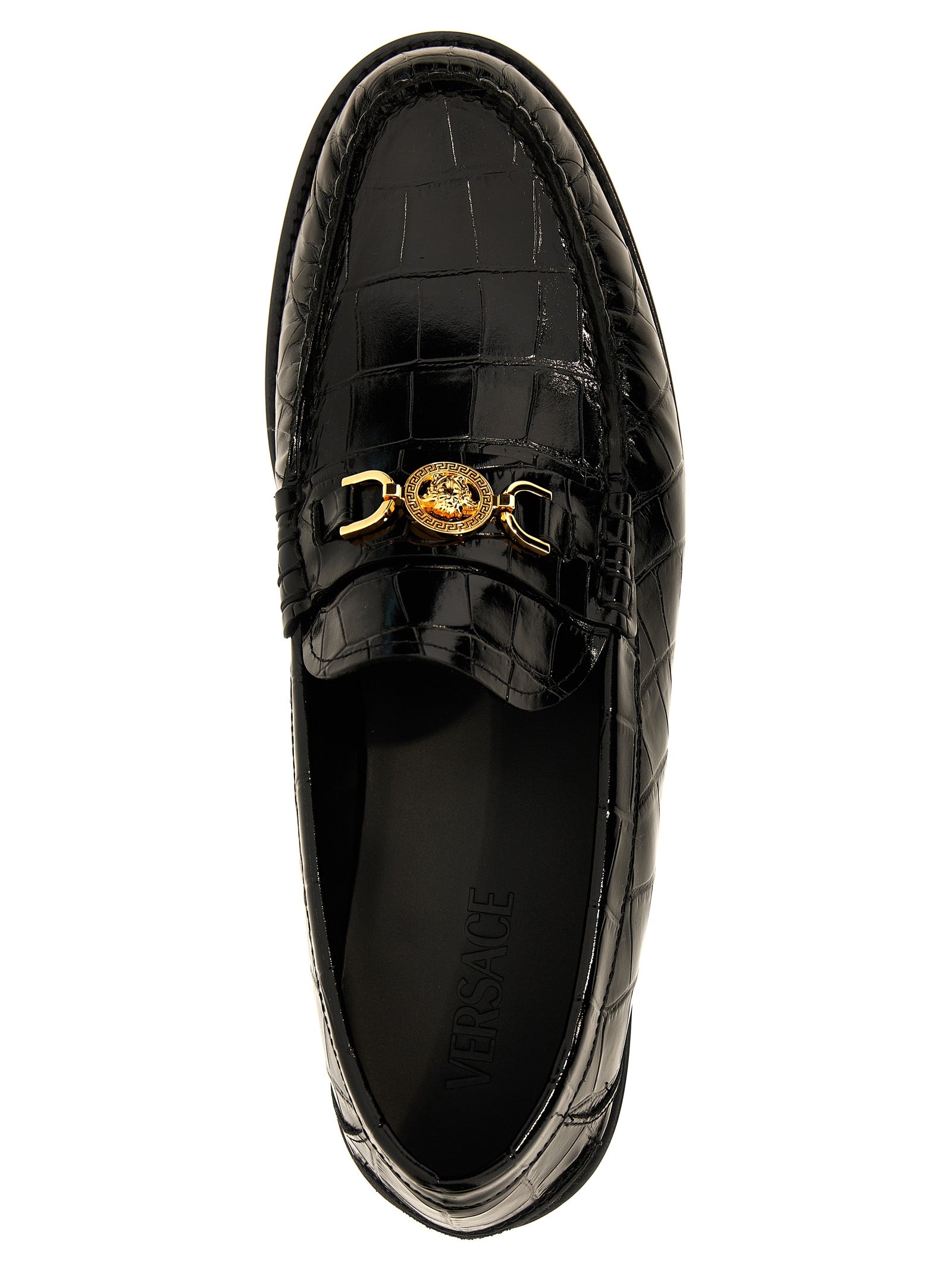 Versace Black Leather Slip-On Loafers