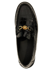 Versace Black Leather Slip-On Loafers