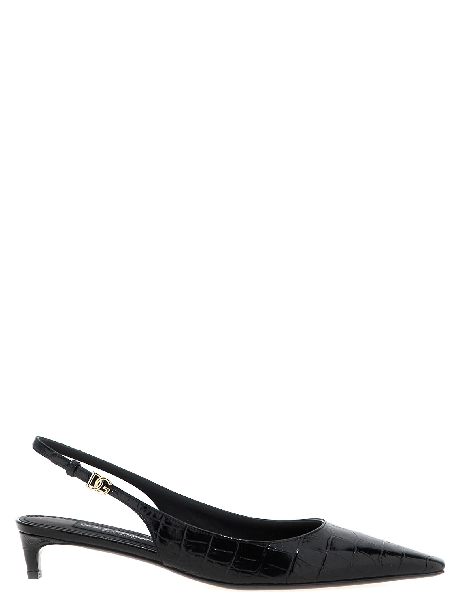 Dolce & Gabbana Black Calfskin Mid Heel Pumps