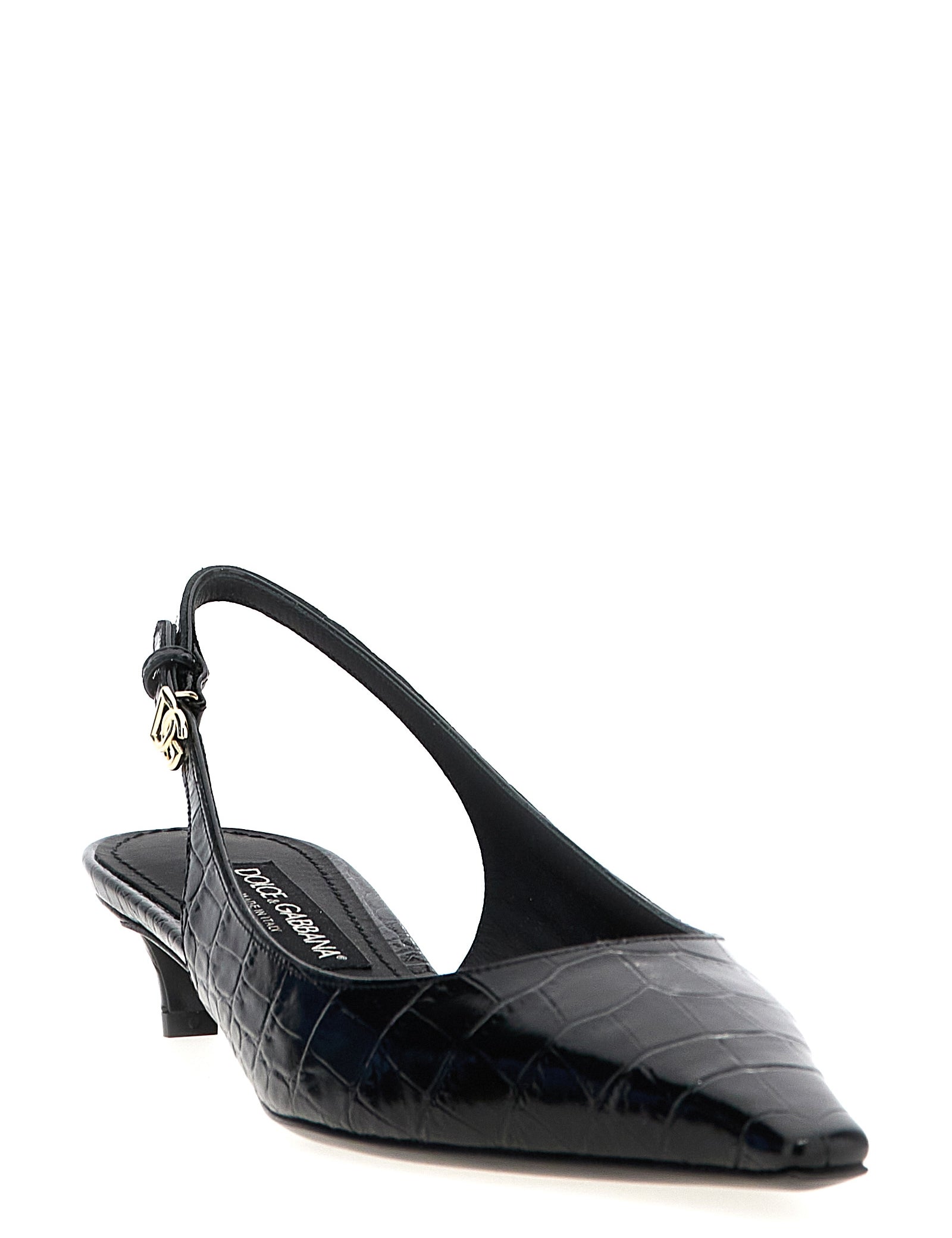 Dolce & Gabbana Black Calfskin Mid Heel Pumps