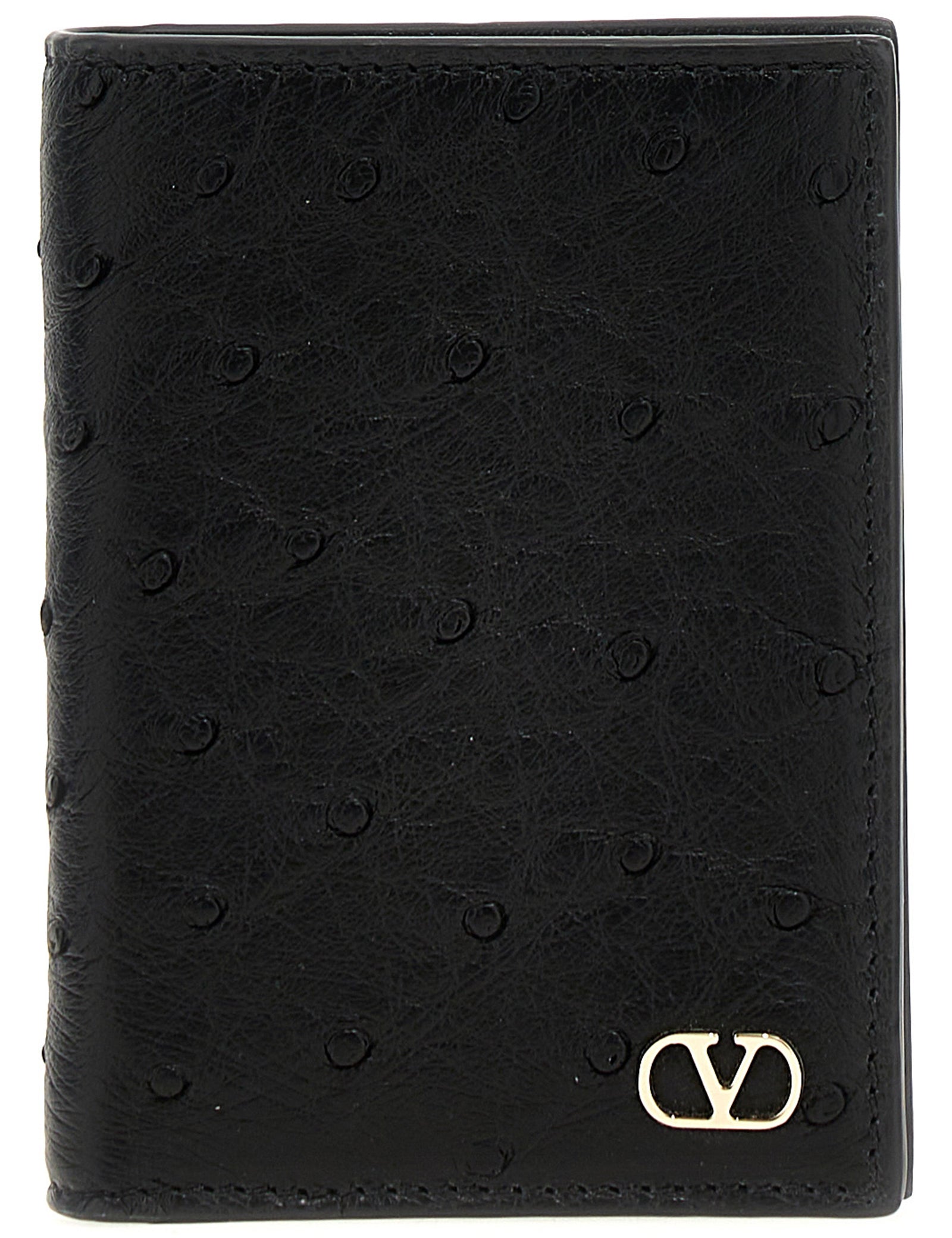 Valentino Garavani Black Ostrich Leather Cardholder