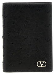 Valentino Garavani Black Ostrich Leather Cardholder
