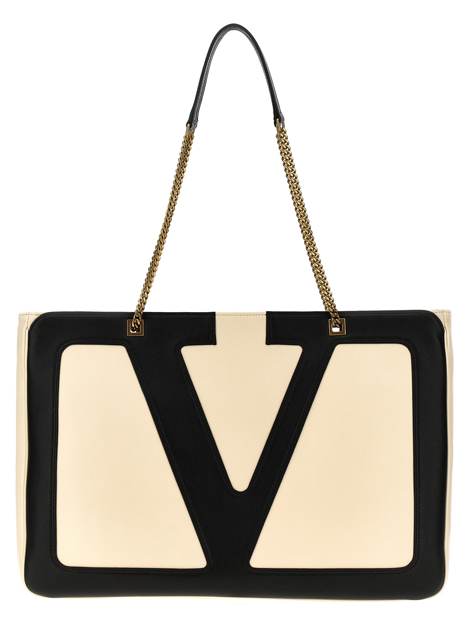Valentino Garavani White/Black Lamb Leather Tote Bag