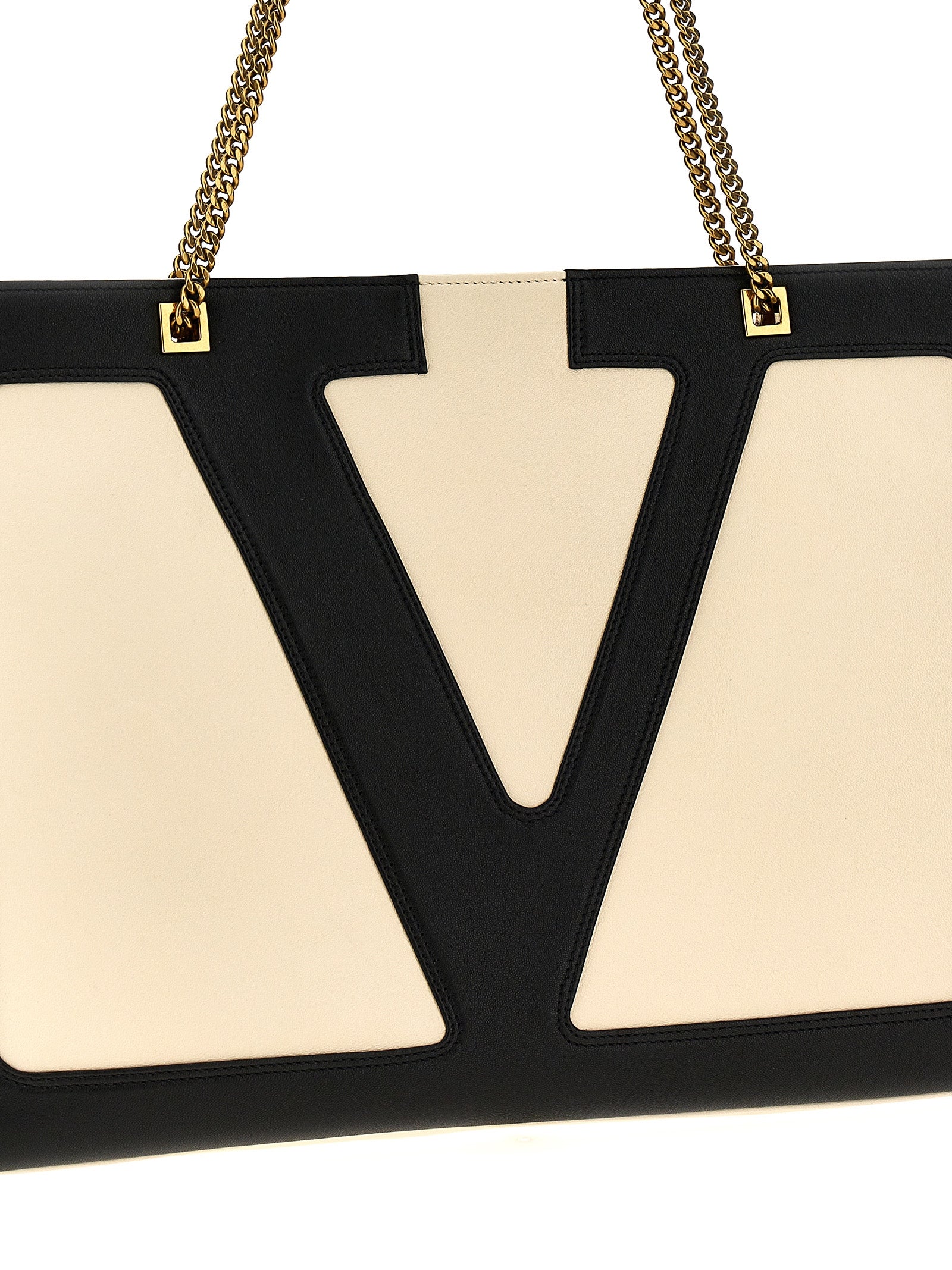 Valentino Garavani White/Black Lamb Leather Tote Bag