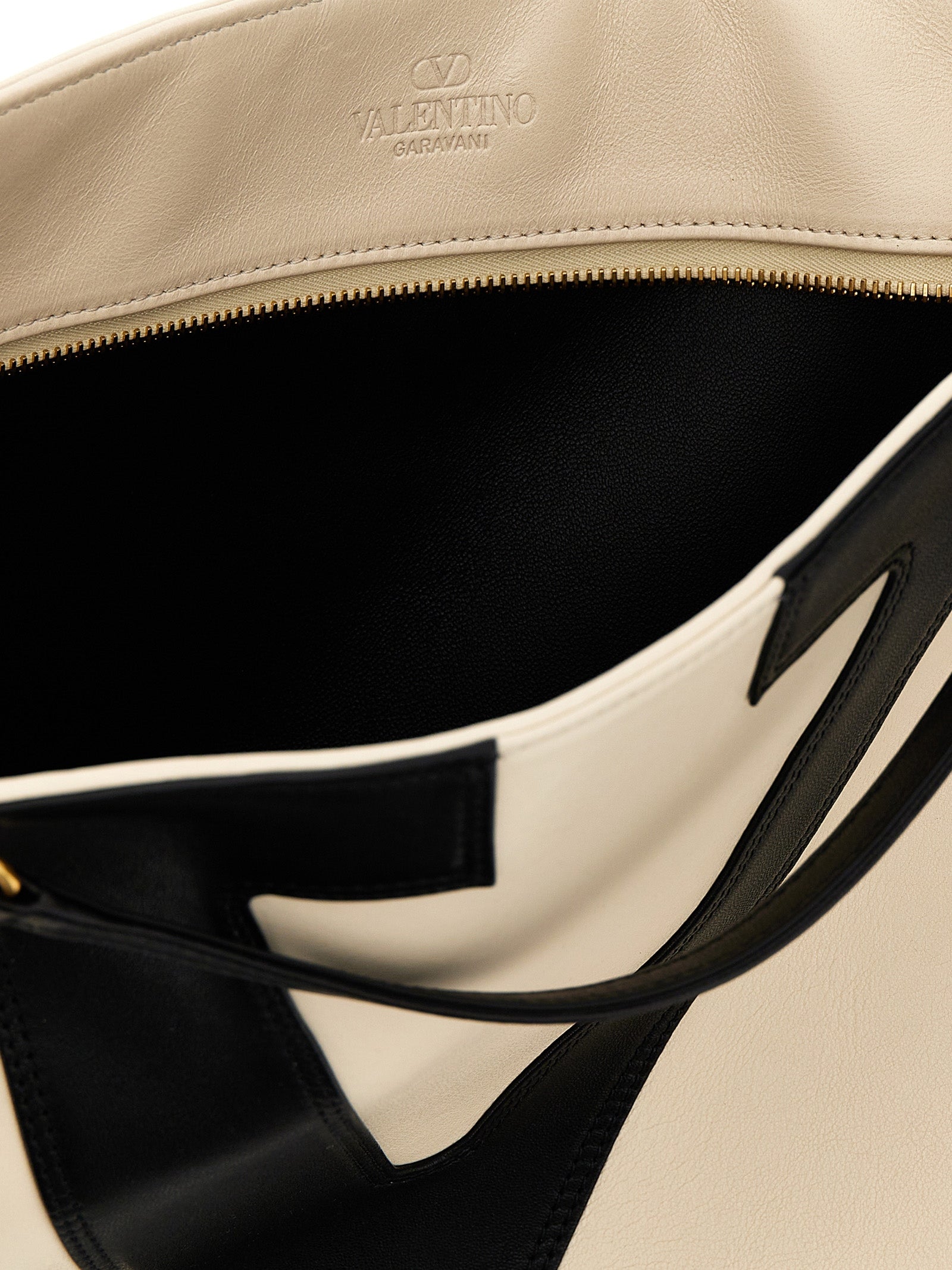 Valentino Garavani White/Black Lamb Leather Tote Bag