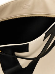 Valentino Garavani White/Black Lamb Leather Tote Bag