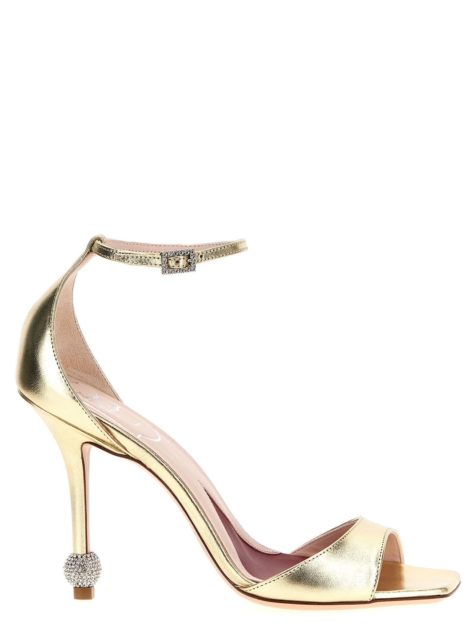 Roger Vivier Gold Metallic Calfskin Stiletto Heel Sandals